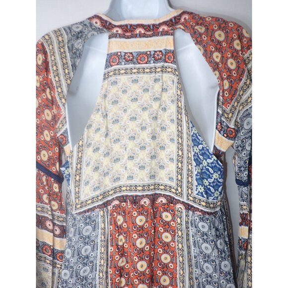 Tigerlily Multicolor Boho Open-Back Long-Sleeve Blouse Size 6 Mini Dress Retro‎ - Picture 5 of 6